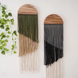 Boho wooden top multi-layer fringe wall hanging tapestry for modern living room decor