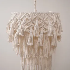 Handmade bohemian macrame cotton rope pendant lampshade vintage woven light decor for bedroom