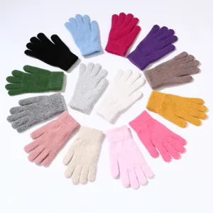 Women Winter Thickened Warm Knitted Rabbit Hair Gloves Solid Color Full Finger Soft Touch Screen Cold Weather Gloves