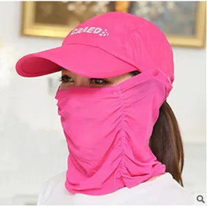 Hot pink sun protection hat with face cover and neck flap for outdoor summer cycling UV block