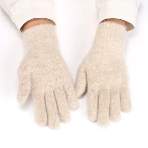 Winter warm rabbit hair knit gloves for women, thick fuzzy five-finger solid color design.