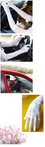 Long lace sun protection gloves for women, uv blocking driving gloves, elegant floral arm sleeves.