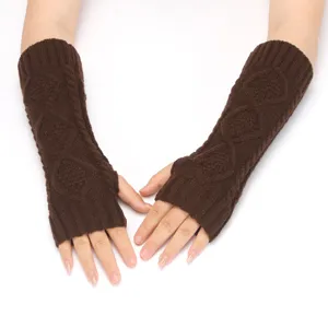 Knitted fingerless gloves for women winter warm cable knit arm warmers thick cozy sleeves