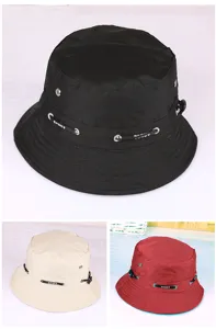 Unisex cotton bucket hat for outdoor sun protection, casual fisherman hat in multiple colors.