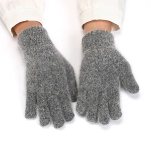 Cozy winter fleece gloves for women, warm knit five-finger solid color design for cold days
