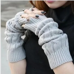 Women Winter Warm Knit Fingerless Gloves Acrylic Solid Color Half Finger Arm Warmers Casual Chic Daily Gloves