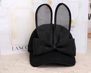 Casquette de baseball noire oreilles de lapin en filet avec nœud style doux femme