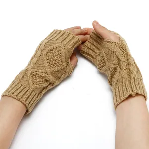Knitted fingerless gloves for winter warmth, comfortable cable knit design for daily wear.