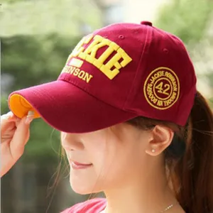 Red baseball cap detail embroidered Jackie Robinson 42 logo sports hat unisex