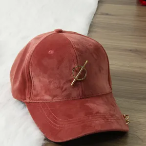 Corduroy baseball hat for women and men, stylish metal ring decor, casual autumn sun cap.
