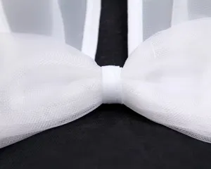 Vue détaillée de l'accessoire chapeau oreilles de lapin en tulle blanc et texture fine.