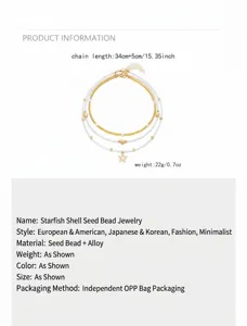 Multi-layer beaded starfish shell necklace and anklet set for summer beach fashion style.