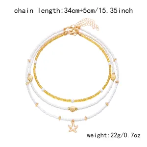 Layered beaded starfish seashell necklace set summer beach jewelry for women and girls stylish.
