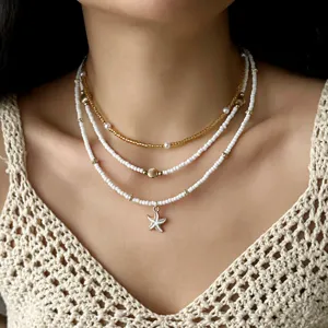 Layered beaded starfish necklace set for women beach summer jewelry accessories chic style