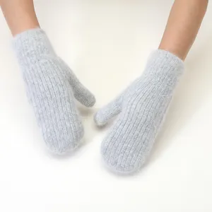 Women winter plush mittens fluffy warm thick soft grey cute gloves for cold weather daily outdoor wear