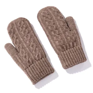 Guanti mignole in maglia marrone per l'inverno, guanti caldi in peluche spesso per uomo e donna.