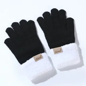 Dames Winter Warm Breien Touchscreen Handschoenen Verdikke Pluche Manchet Effen Kleur Polyester Mode Outdoor Wanten
