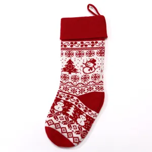 Large knitted Christmas stocking candy bag home holiday decor red white winter festive gift pouch