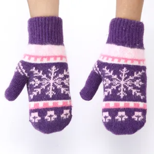 Winter warm rabbit hair knit mittens featuring sweet snowflake patterns for cold weather cozy style.