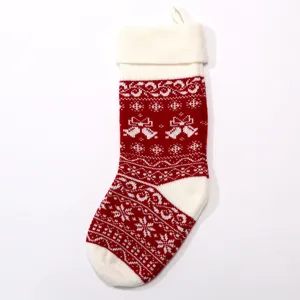 Large knitted Christmas stocking red white jacquard candy gift bag holiday hanging decoration