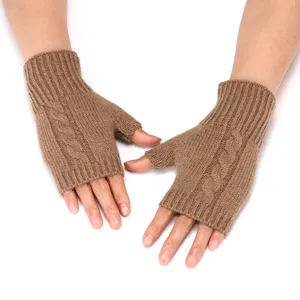 Cozy thermal cable knit fingerless gloves for women and men, warm winter arm warmers.