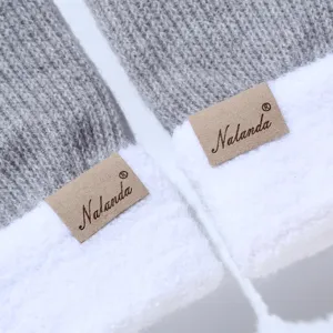 Dames winter warme gebreide handschoenen grijs dik pluche gevoerd touchscreen wanten moda
