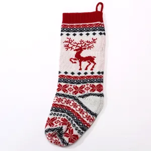 Large knitted Christmas stocking candy bag red deer Nordic holiday home decoration gift