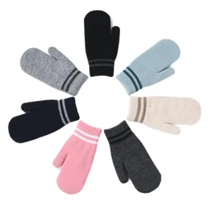 Women winter warm knit mittens thick striped wool gloves cold weather cute hand wear
