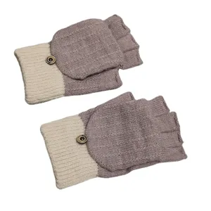 Winter convertible fingerless knit gloves for men and women, cozy fleece warm thermal mittens.