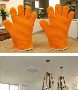 Guantes de horno de silicona naranja resistentes al calor para cocina y horneado.