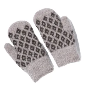 Women Winter Knit Mittens Thickened Warm Fleece Lined Cute Diamond Pattern Cold Weather Gloves