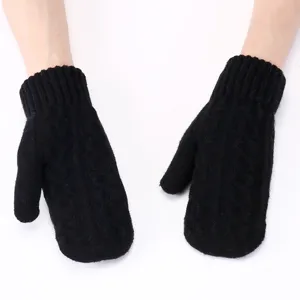 Moffole in maglia di pile invernali nere, guanti caldi e spessi per uomini e donne.