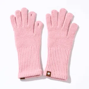 Pink knitted touchscreen gloves for women, warm winter fingerless cold-proof thermal gear.