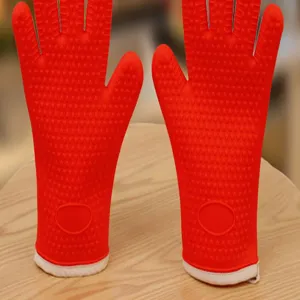 Guantes de silicona para horno resistentes al calor de cocina rojos de gran par