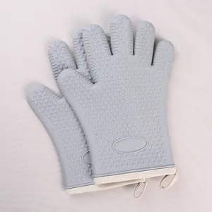 Guantes de horno de silicona gris, guantes de cocina resistentes al calor con corazones.