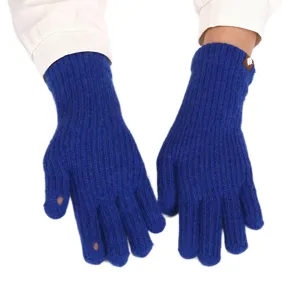 Solid color knitted fingerless gloves, cute winter warm touch screen riding gloves.