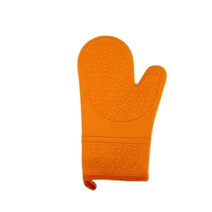 Orange silicone oven mitt for baking, cooking, and microwave use with anti-slip texture.