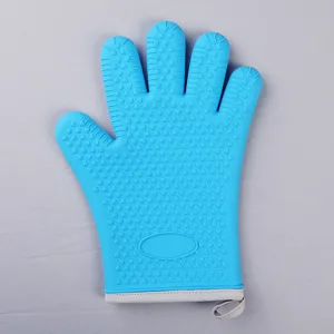 Guantes de horno de silicio azul para cocina, guantes de hornear resistentes al calor con corazones.