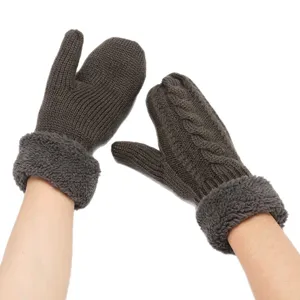 Thickened warm winter knit mittens with fleece cuff for men and women cozy outdoor cycling gear