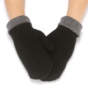 Women winter warm knitted mittens black wool gloves thick cozy cute outdoor riding hand cover
