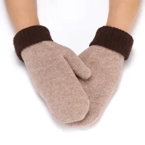 Women winter warm knit mittens cute thick solid color fleece lined gloves for outdoor riding