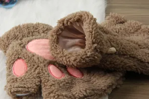 Cute plush cat bear paw half finger gloves winter warm fuzzy fingerless warm gloves