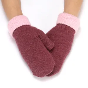 Women winter warm knitted mittens fleece lined thick solid color cute hand guard gloves