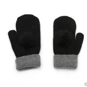 Women winter warm knitted mittens fleece lined thick cute gloves black soft winter cuff.