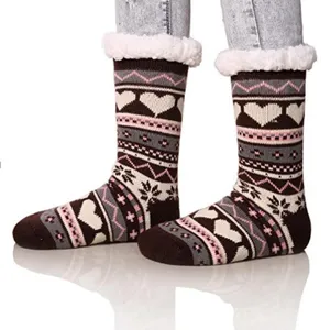 Gezellige vrouwen winter thermische gebreide sokken met fleece voering en hart sneeuwvlok.