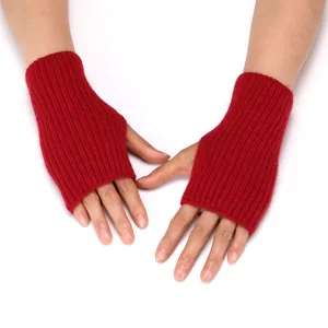 Rote gestrickte fingerlose Handschuhe Damen Winter warme Armstulpen weich uni Stil