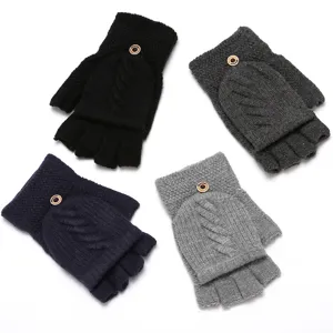 Winter convertible half-finger knit gloves for men and women warm cable knit mittens