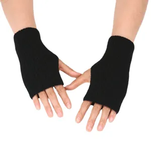 Schwarze gestrickte fingerlose Handschuhe Damen Winter warme Armwärmer Stulpen.