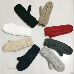 Women winter thick cable knit mittens cute warm solid color wool gloves set of multi colors