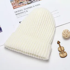 Winter warm knitted beanie hat for women and men solid color casual skull cap.
